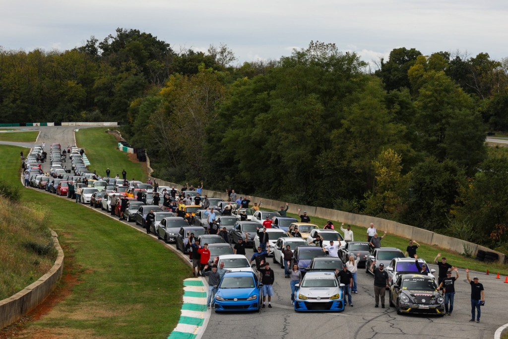 Volkswagens parked on track for group photo at summit point motorsports park